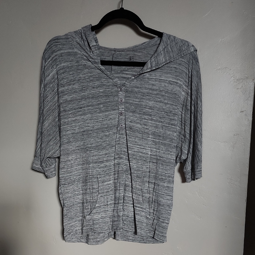 New York & Company Gray Hooded Blouse